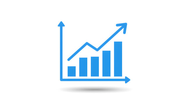 A blue icon of a graph chart for digital design, illustration, visual communication, or stock photography