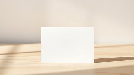 A simple blank card on a wooden surface, embodying minimalist elegance with soft lighting.