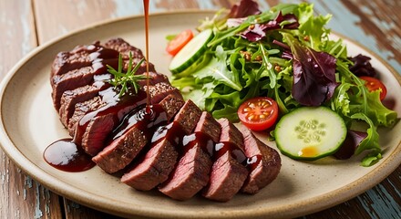 Delicious Steak Dinner with Salad.