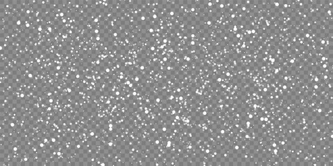Abstract winter snowfall texture with snowflakes on transparent background