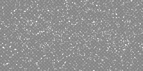 Snowy particles overlay with falling snowflakes on transparent background