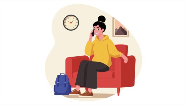  Girl Chilling at the Hostel 2D Flat Animation MP4 file