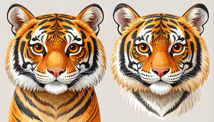 Detailed digital painting of two tiger heads