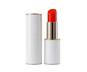 Red lipstick with white tube isolated on transparent background for beauty concept