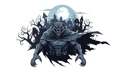 Werewolf's Roar: A fearsome illustration depicts a powerful werewolf in a gothic landscape, illuminated by a full moon, evoking the mystery and suspense of Halloween.