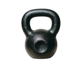 Black kettlebell isolated on transparent background for fitness and exercise