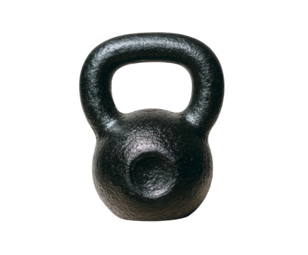 Black kettlebell isolated on transparent background for fitness and exercise