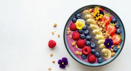 Vibrant Fresh Fruit Smoothie Bowl A Refreshing and Healthy Flat Lay Delight with Edible Flowers..jpg