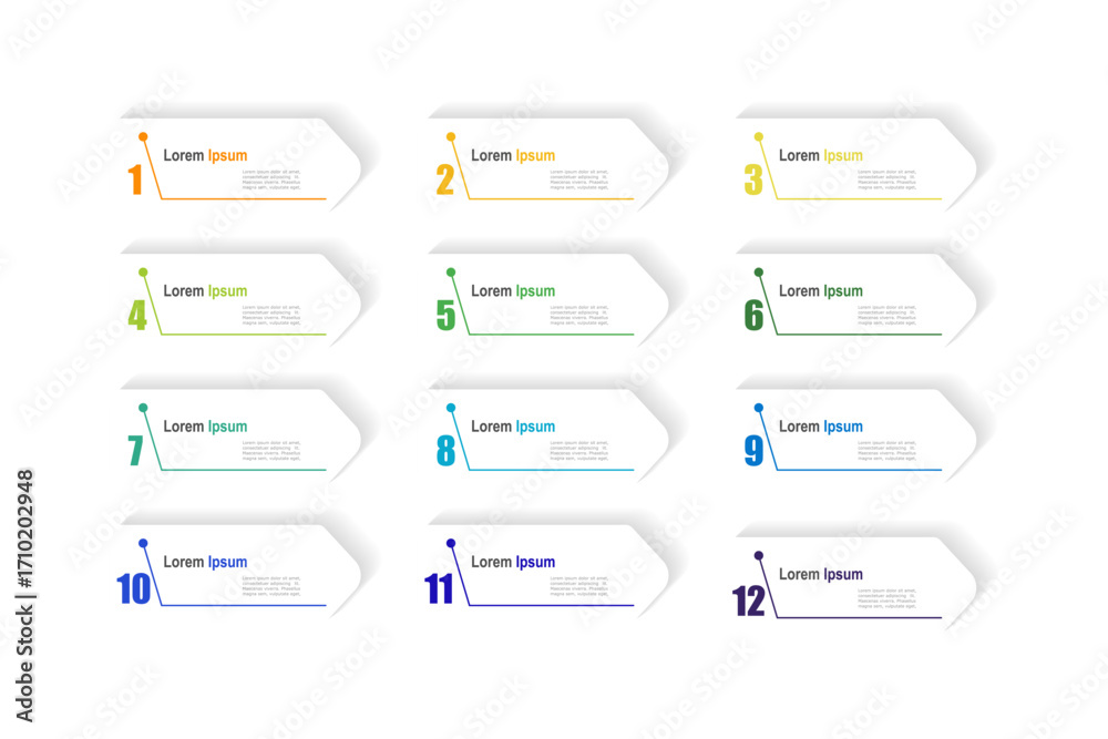 Canvas Prints for business concept with 12 steps infographics, arrow shape with multicolor label, design for workf