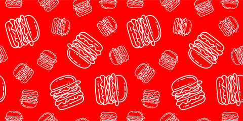 doodle burger pattern background. doodle fast food burger seamless pattern background. seamless pattern of burger in doodle style. Seamless Pattern of a Cheese Burger or Hamburger. hamburger pattern.