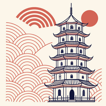 Asian Pagoda Silhouette Pattern