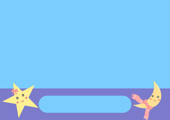 blue and purple background with cute smiling star and moon