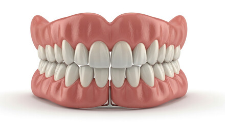 Full set of dentures isolated on white background