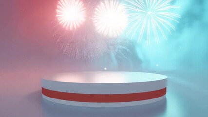 Celebrate victory or achievement with a stunning fireworks display illuminating a modern podium for triumphant moments and grand celebrations.