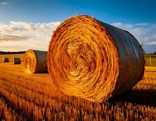 Hay Bales at Sunset in a Field