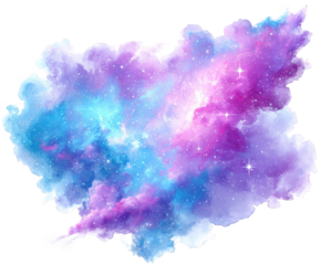 Watercolor galaxy isolated on transparent background with blue, purple and pink colors