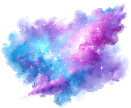 Watercolor galaxy isolated on transparent background with blue, purple and pink colors