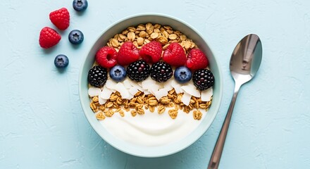 Delicious Yogurt Parfait with Granola and Berries.