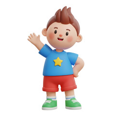 Cute Cartoon Boy Waving Hand 3D