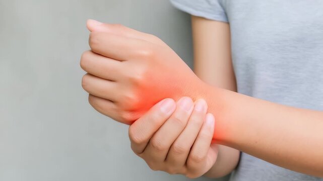 Redness and swelling in wrist joint highlights discomfort and potential injury