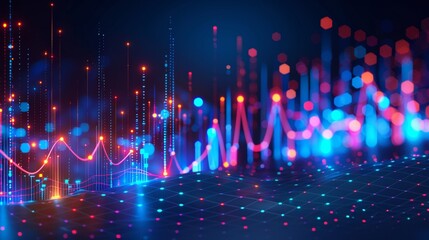 Futuristic 3d data visualization with glowing particle streams creating dynamic charts and graphs