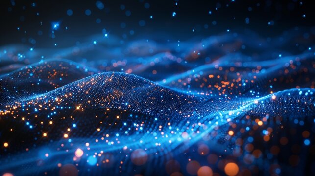 Futuristic 3d data visualization  flowing streams of glowing particles creating charts and graphs - Powered by Adobe