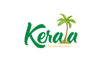 Kerala tourism logo design with tropical palm tree illustration, symbolizing nature, greenery, Ayurveda, and cultural heritage. Perfect for posters, banners, branding, and travel identity.
