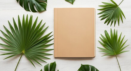 Botanical journal cover mock-up adorned with vibrant tropical foliage