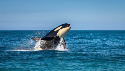 Fototapeta premium a dolphin in a happy mood swimming in ocean 