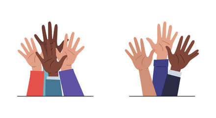 Diverse group of hands raised in a united gesture of support