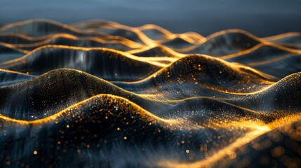 Futuristic 3d data visualization featuring glowing particle streams and isometric analytics concepts