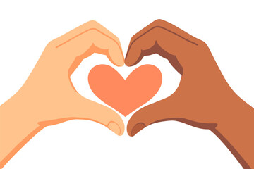 Diverse hands forming heart shape: unity and love concept