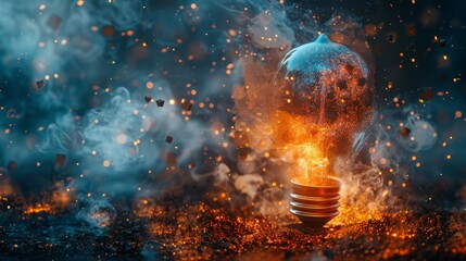 Futuristic floating holographic light bulb with geometric particles  a spark of creative innovation