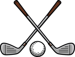 Crossed Golf Clubs with Ball Vector Icon Design. Pair of iron or wedge golf club with golf ball flat vector icon. 