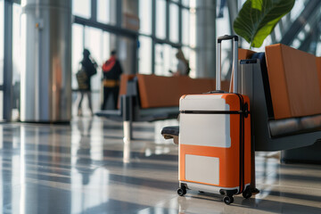 Orange Suitcase in Airport Terminal