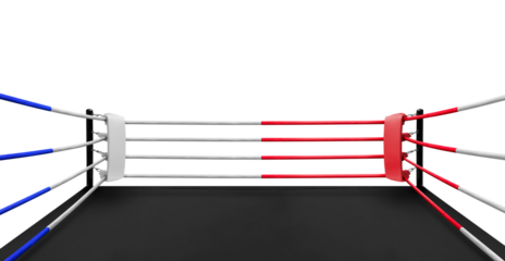 Red and white corner in boxing ring isolated on white background