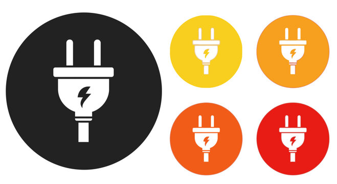 Vibrant collection of universal electric plug icons, symbolizing power, energy, and connection solutions in a diverse range of circular designs