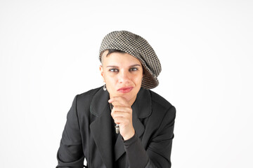 Serious and focused professional woman with a skeptical face