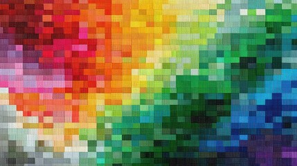 Rainbow Spectrum Mosaic of Square Tiles in Grid Formation on Black Background in Abstract Digital Composition