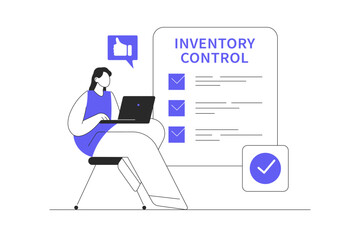 Product inventory management. Warehouse management, Incoming and outgoing goods, inventory control. Logistics services. Warehouse employee keep delivery records. Flat Cartoon Vector Illustration, icon