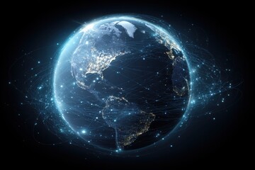 Obraz premium a stylized representation of the earth. interconnected by a network of glowing lines and dots. symbolizing global connectivity and technology it conveys themes of communication.