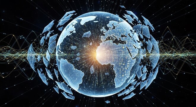 Global Network Data Connectivity Digital Earth Disrupted World - Powered by Adobe