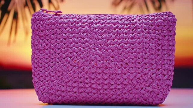 Woven violet pouch under tropical sunset
