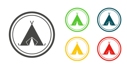 Camping Tent Icon Set Colorful Round Badge Design for Outdoor Adventure Logos
