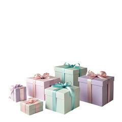 Obraz premium Pastel gift boxes with ribbons isolated on transparent background, perfect for holiday or birthday celebration visuals