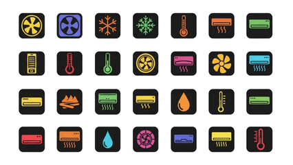Air Conditioning Logo Icon Set, High-Quality Colorful Silhouette Vector Collection of Cooling, HVAC, AC, and Climate Control Symbols