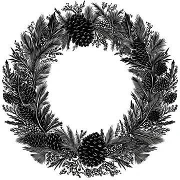 High Contrast Holiday Wreath with Pinecones Shadow