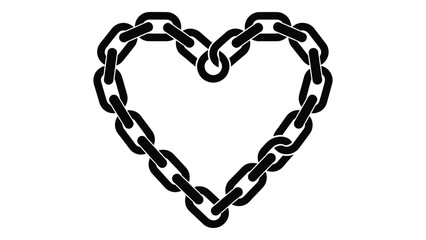 Heart shape made of black chain links isolated on white background