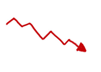 Red downward trend line indicates financial loss and economic decline in a simple hand drawn style