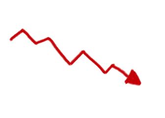 Red downward trend line indicates financial loss and economic decline in a simple hand drawn style